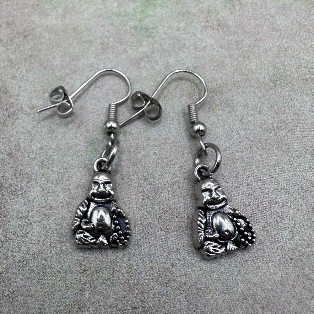 Silver-tone Buddha Charm Dangle Earrings